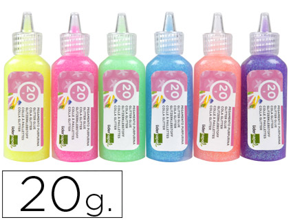 Bote 20g. pegamento purpurina Liderpapel colores pastel metálicos surtidos